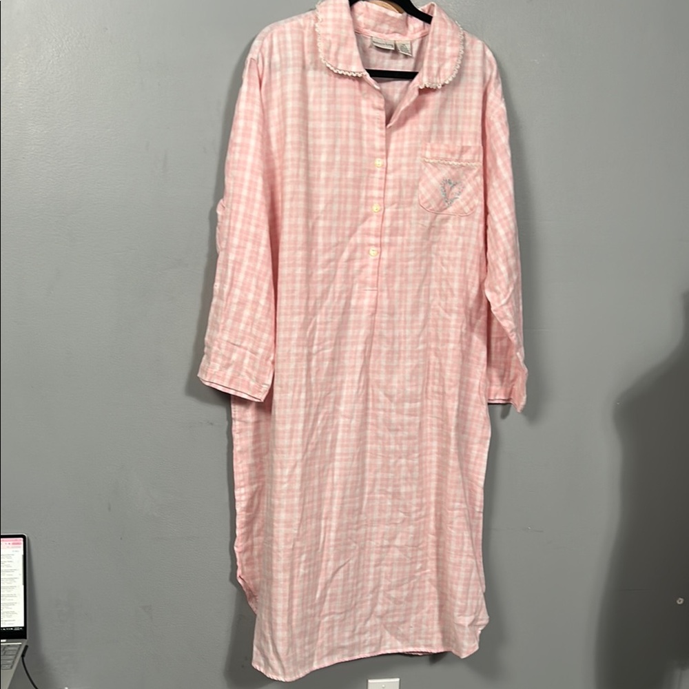 Vintage Rebecca Lynn 100% cotton Pink Plaid Long Nightgown slip in size XL